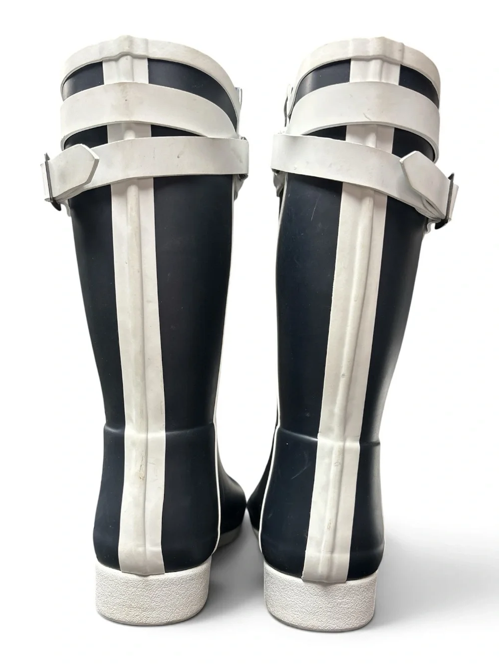 Hunter Boots Refined Slim Fit Contrast Rain Boots Dark Navy White Women Size 8